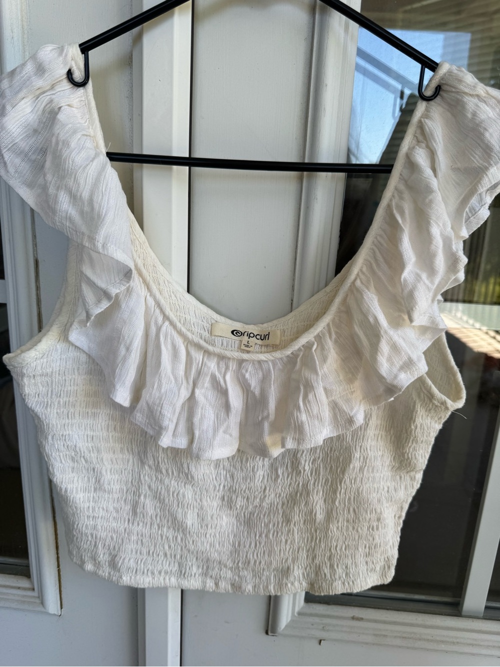 Rip Curl White Ruffled Crop Top